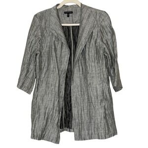 EILEEN FISHER Silver Metallic Textured Linen Blend‎ Jacket Blazer Size Small